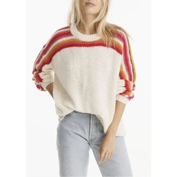 Xirena Alpaca Apres Ski Ketchum Striped Sleeve Crewneck Sweater Cream XS - Picture 1 of 7